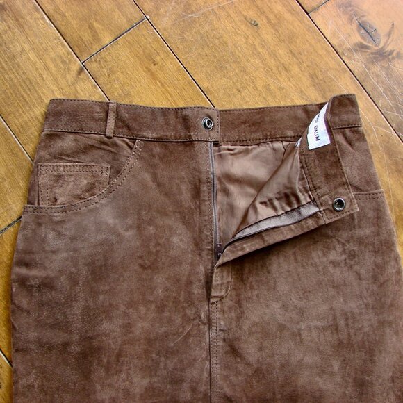 Chocolate Brown Suede Mini Skirt Maggy Baum Size 40 Small - Picture 6 of 9